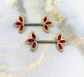 14G Clear Stone Gold Three Petals Flower Nipple Barbell. Nipple Piercings. Nipple Rings. Nipple Jewelry.